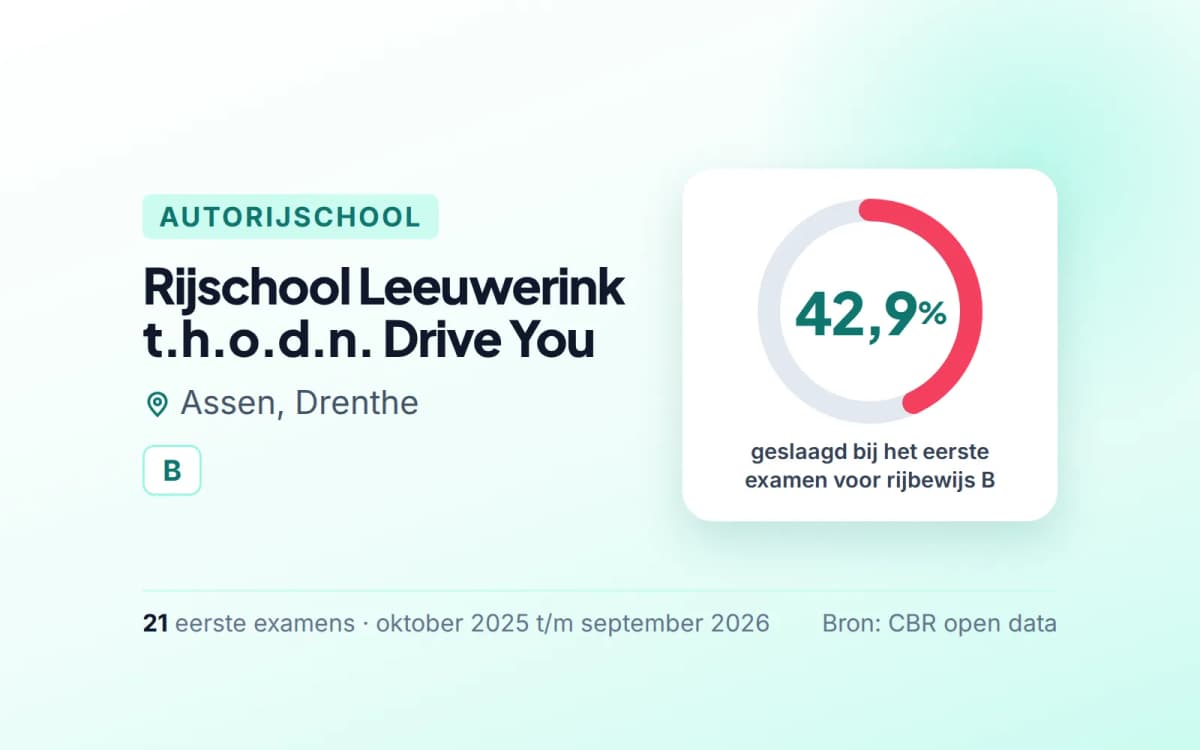 Statistiekkaart Rijschool Leeuwerink t.h.o.d.n. Drive You
